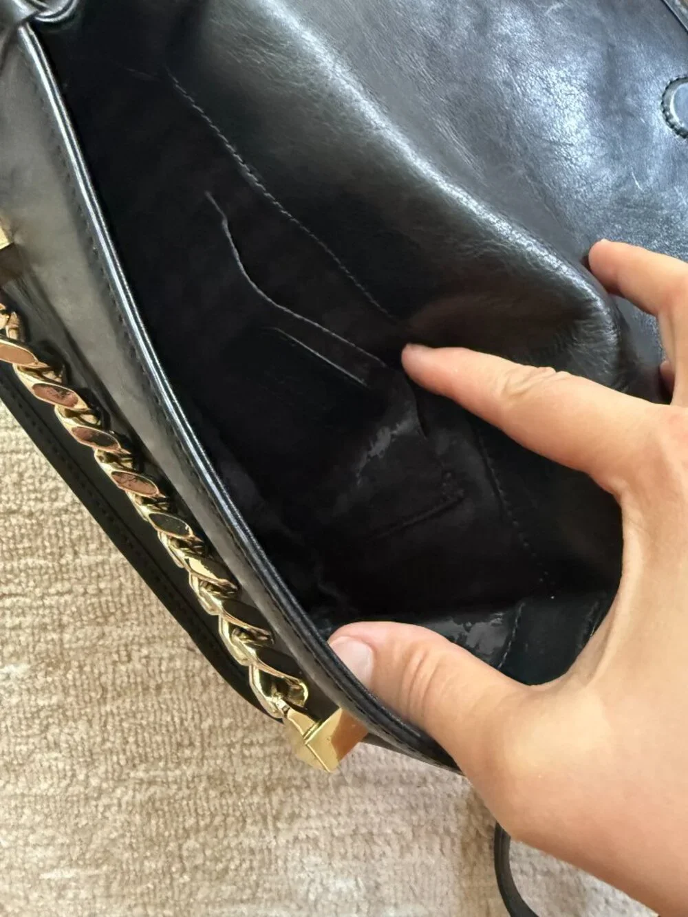Karl Lagerfeld black crossbody bag crafted from genuine leather and natural sued